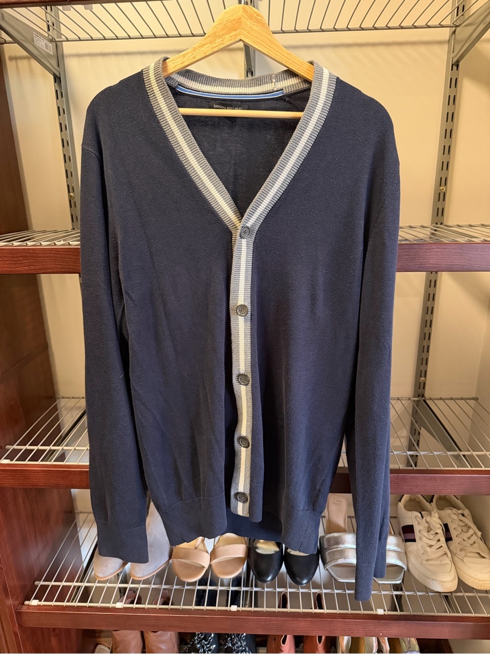 Banana Republic Navy Cardigan with Light Gray Trim